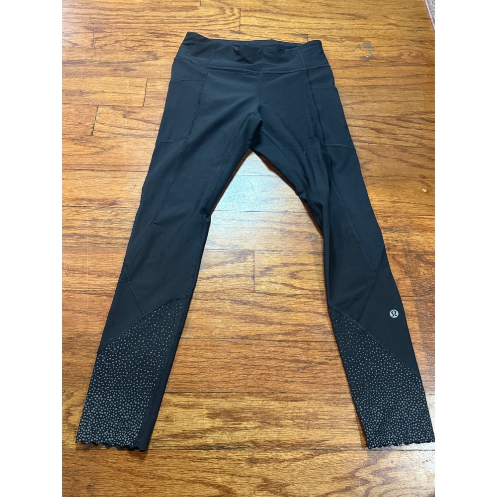 Lululemon Black High Rise Reflective Dot Scallop Hem Leggings with Pockets